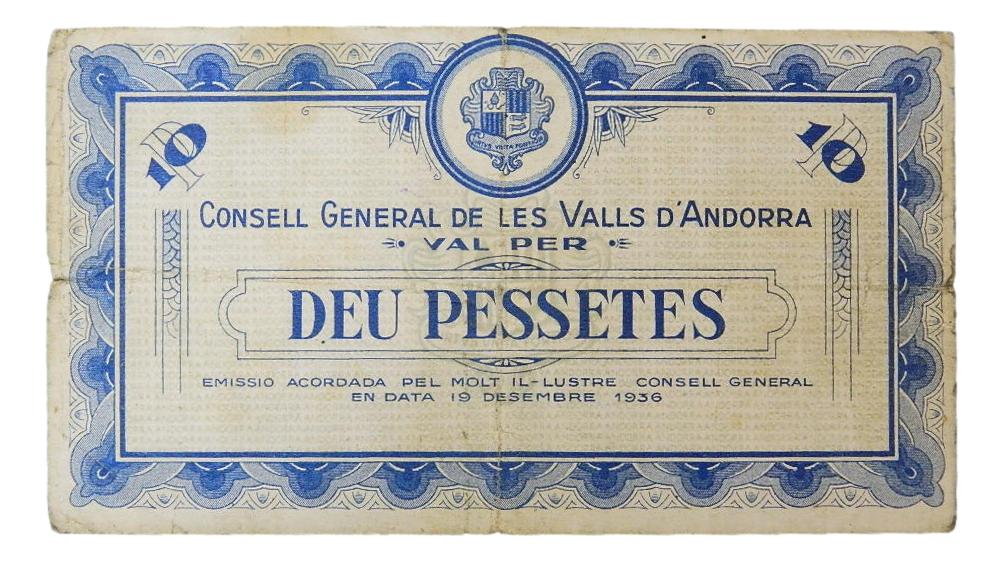 1936 - ANDORRA - BILLETE - 10 PESETAS - AZUL - BC-