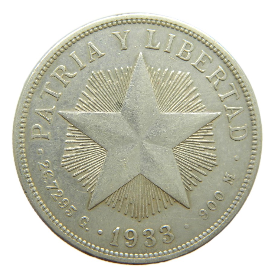 1933 - CUBA - 1 PESO - ESTRELLA - PLATA 