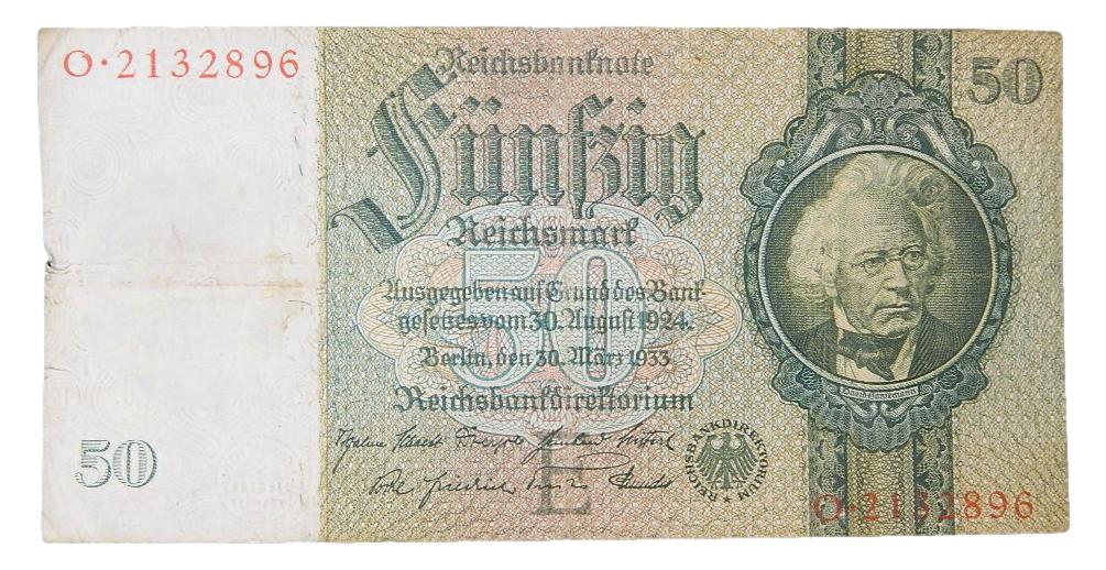 1933 - ALEMANIA - BILLETE - 50  MARCOS - REICHSMARK - DAVID HANSEMANN