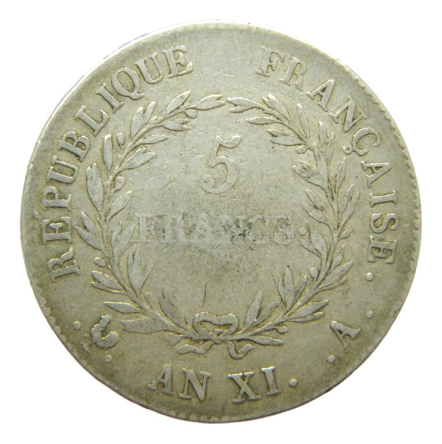 AN XI - FRANCIA - 5 FRANCS - NAPOLEON BONA PARTE CONSUL - PLATA