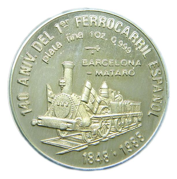 1988 - CUBA - 10 PESOS - PRIMER FERROCARRIL ESPAÑOL - 1 OZ PLATA FINA 999