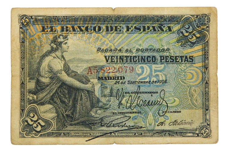 1906 - ESPAÑA - BILLETE - 25 PESETAS -  BC-
