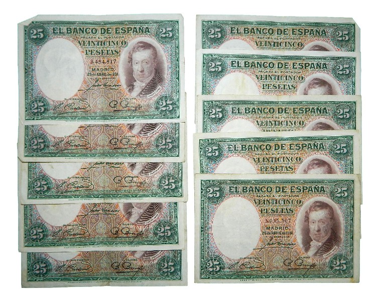 1931 - ESPAÑA - LOTE 10 BILLETES - 25 PESETAS