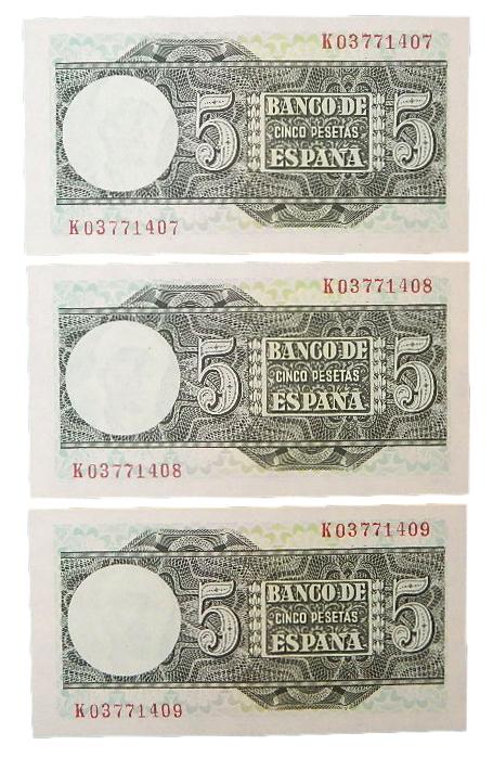 1948 - ESPAÑA - SERIE 3 BILLETES - 5 PESETAS - ELCANO - SC