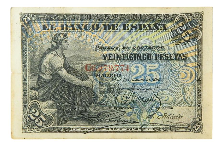 1906 - ESPAÑA - BILLETE - 25 PESETAS - BC