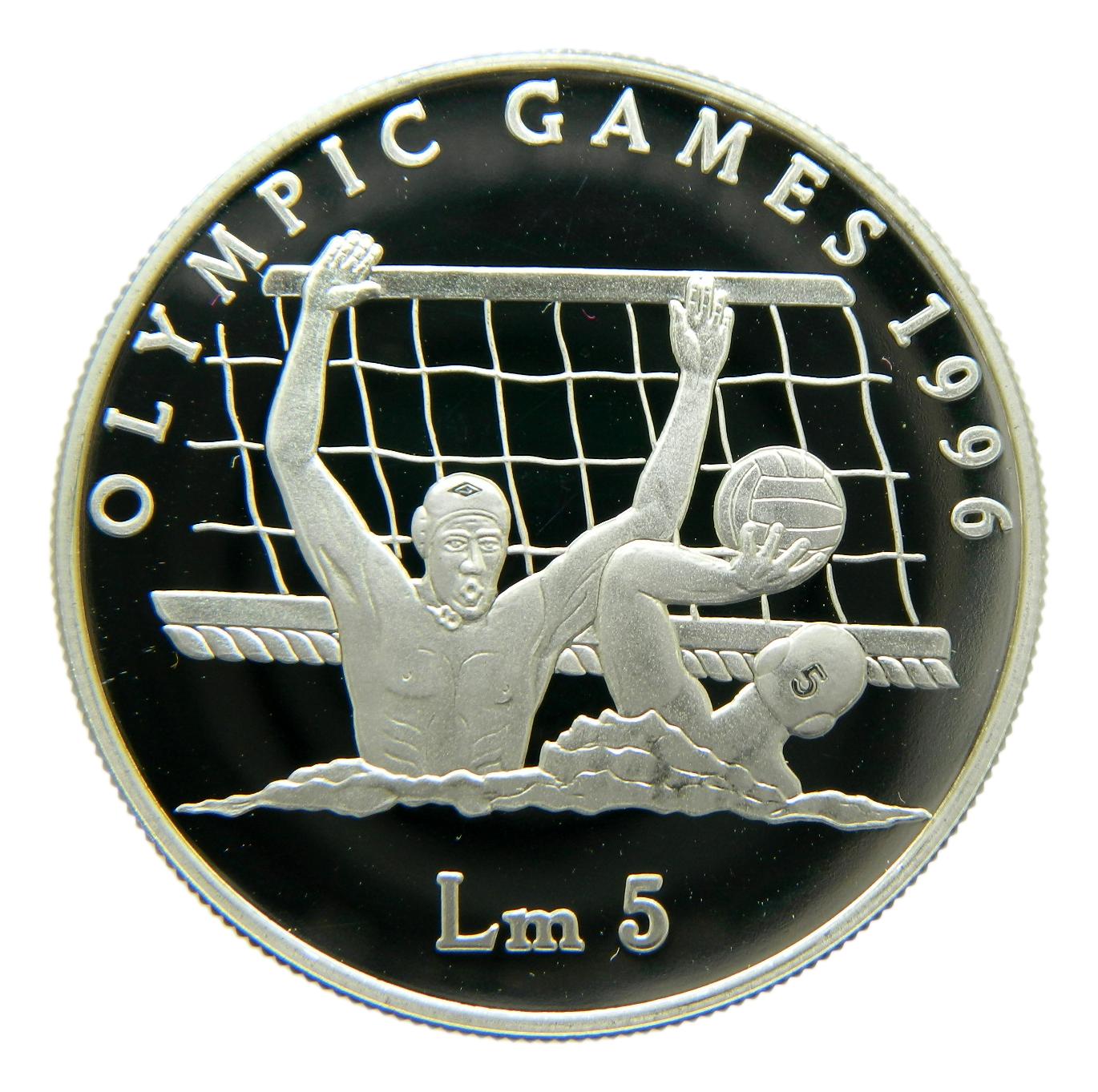 1996 - MALTA - 2 LIBRAS - JUEGOS OLIMPICOS - WATERPOLO - PLATA