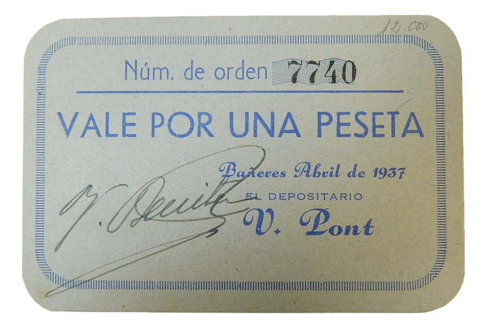 BAÑERES - BILLETE - 1 PESETA - ABRIL 1937 - AGB 228