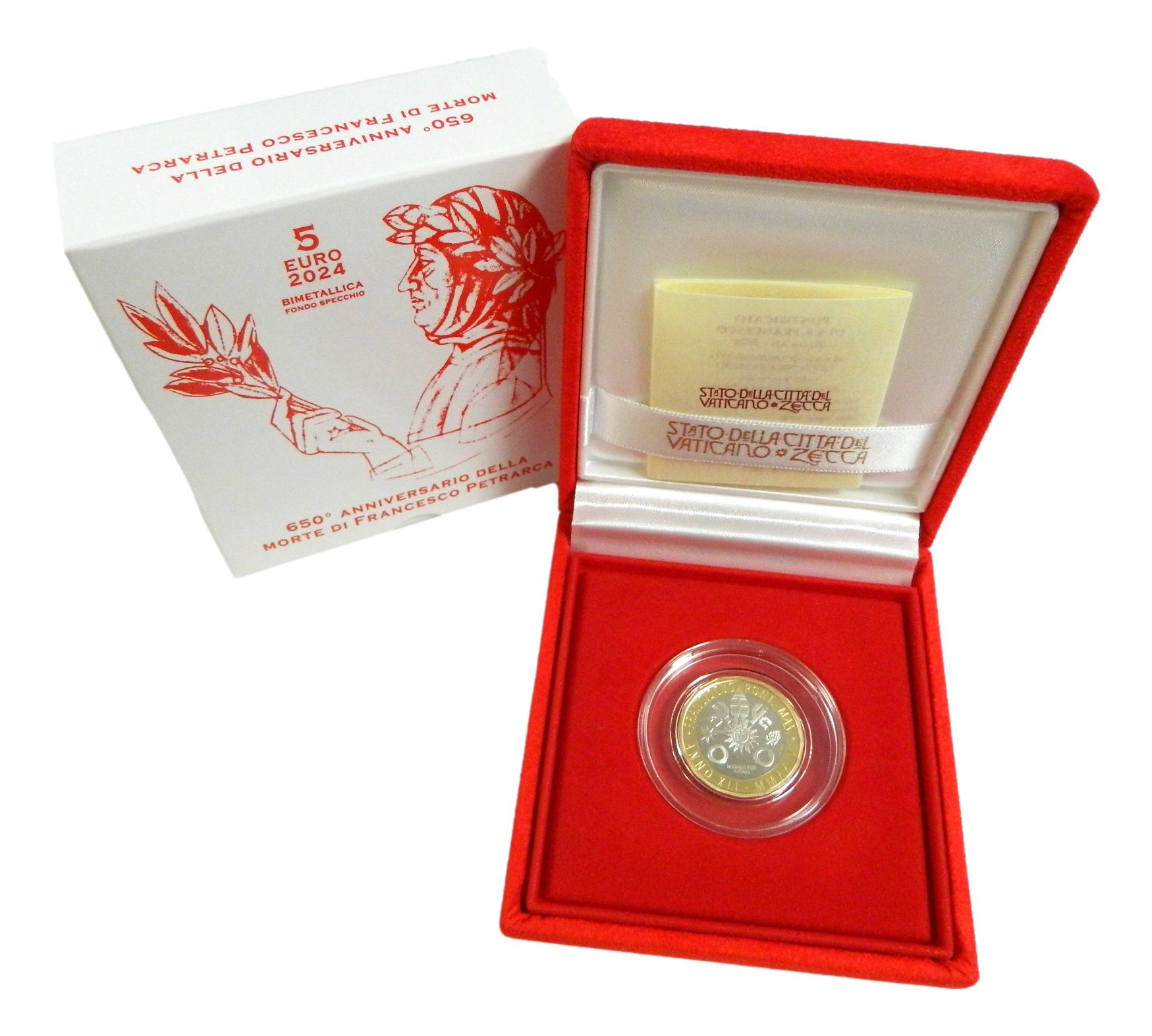 2024 - VATICANO - 5 EURO - FRANCESCO PETRARCA - BIMETALICA