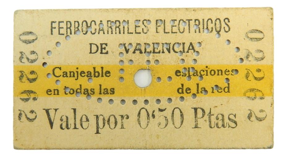 VALENCIA - BILLETE - 0,50 PESETAS - AGB 1508 - FERROCARRILES ELECTRICOS -SC