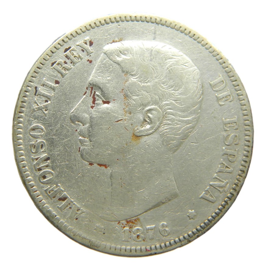 1876 - ALFONSO XII - 5 PESETAS - DEM - OREJA RAYADA