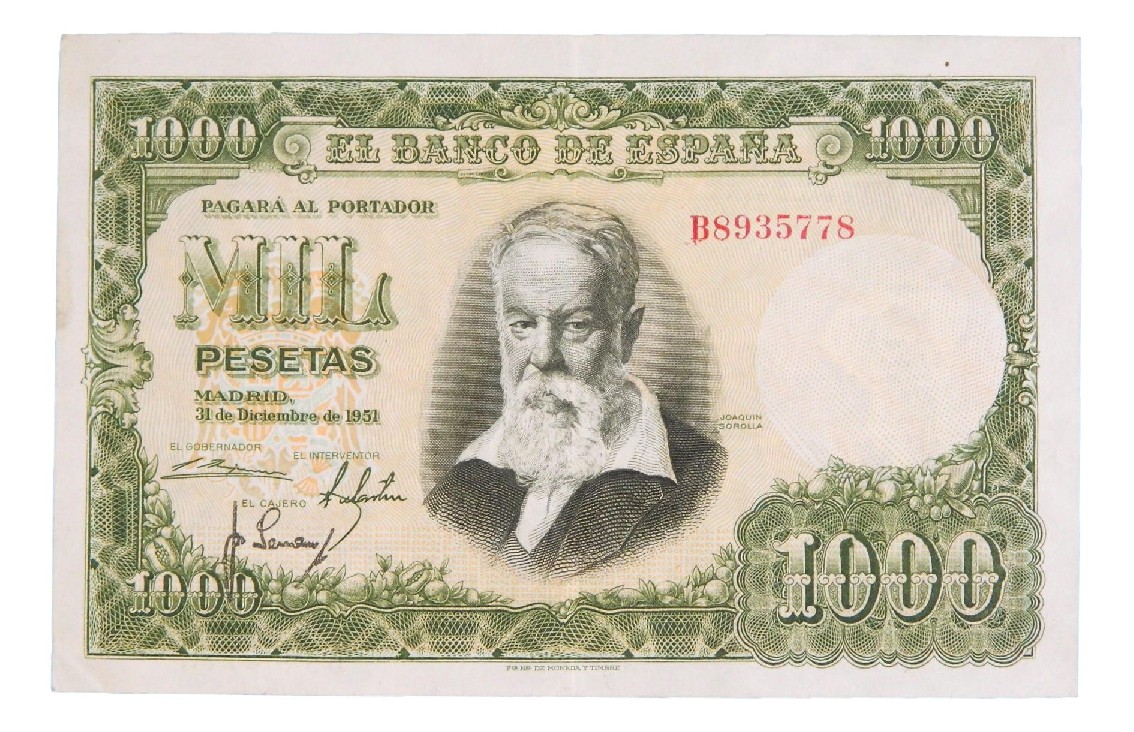 1951 - ESPAÑA - BILLETE - 1000 PESETAS - JOAQUIN SOROLLA - MBC