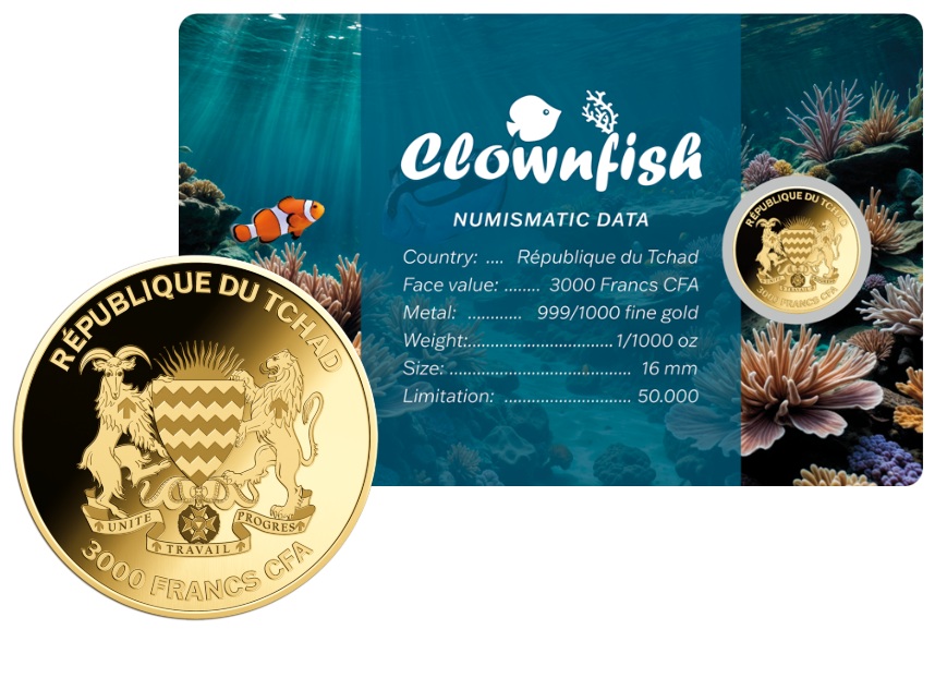 PEZ PAYASO - NEMO - MONEDA DE ORO 999/1000 - 3000 FRANCS CFA - COINCARD