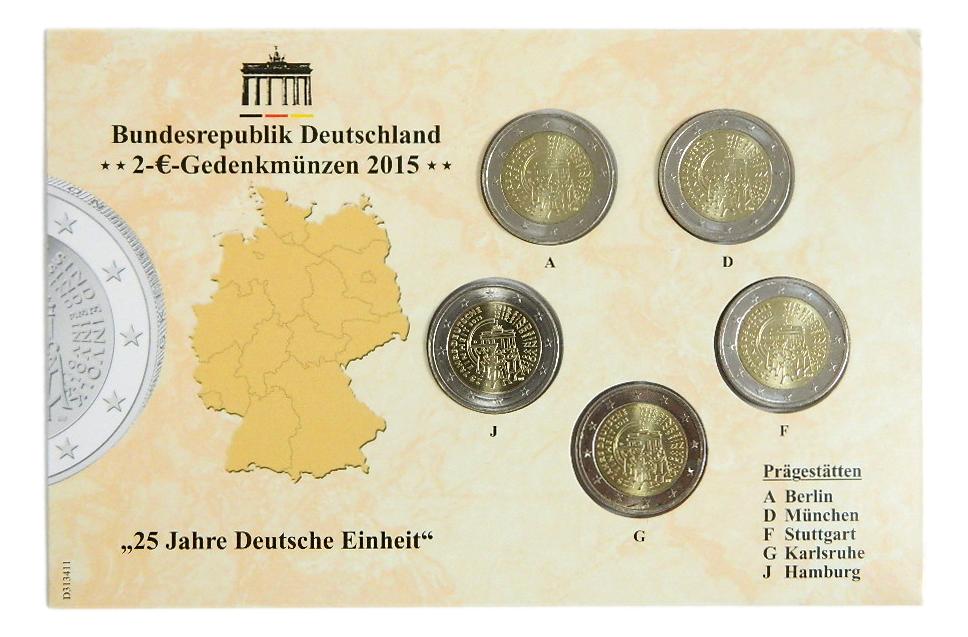 2015 - ALEMANIA - 2 EUROS - REUNIFICACION - 5 CECAS - BLISTER