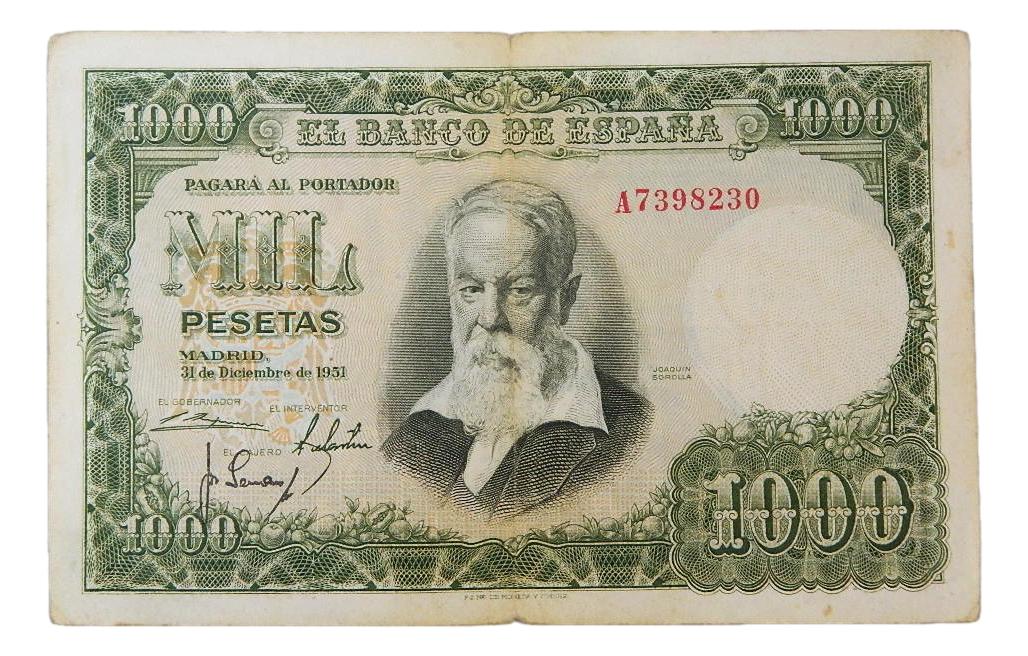 1951 - ESPAÑA - BILLETE - 1000 PESETAS - JOAQUIN SOROLLA - BC-