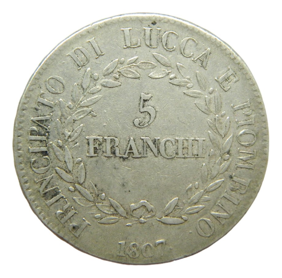 1807 - ITALIA - 5 FRANCHI - PLATA