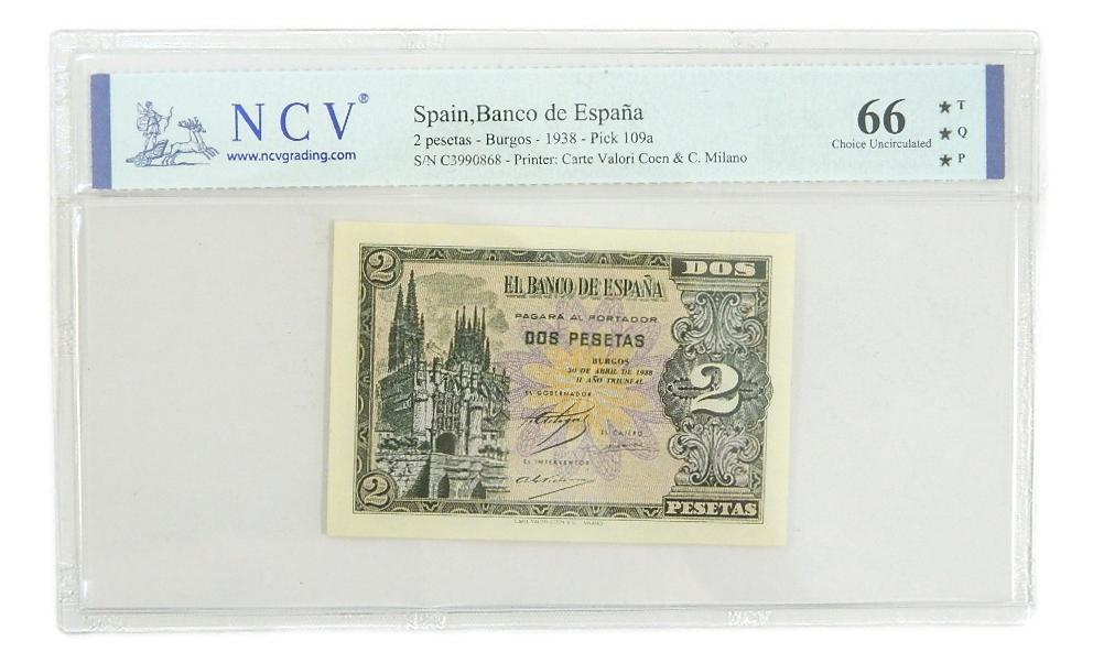 1938 - ESPAÑA - BILLETE - 2 PESETAS - BURGOS - NCV 66