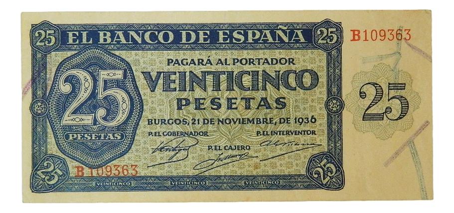 1936 - ESPAÑA - 25 PESETAS - BILLETE - BURGOS - MBC-