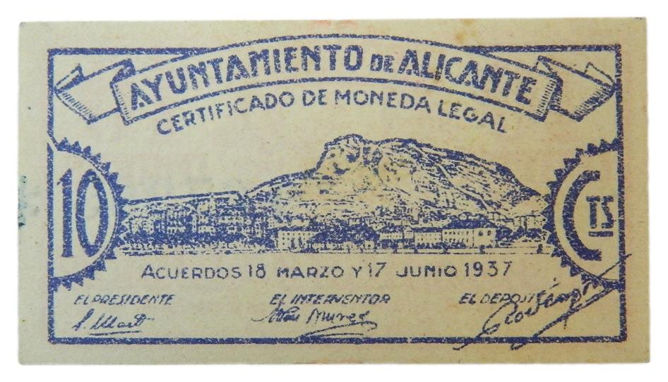 ALICANTE - BILLETE - 10 CENTIMOS - 30 JUNIO 1938 - AGB 126 A - SC