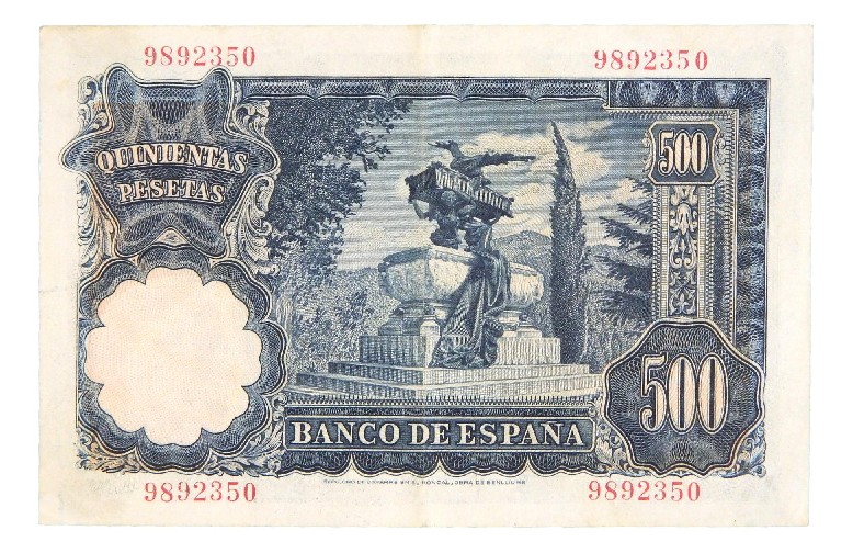 1951 - ESPAÑA - BILLETE - 500 PESETAS - MARIANO BENLLIURE - SIN SERIE - MBC