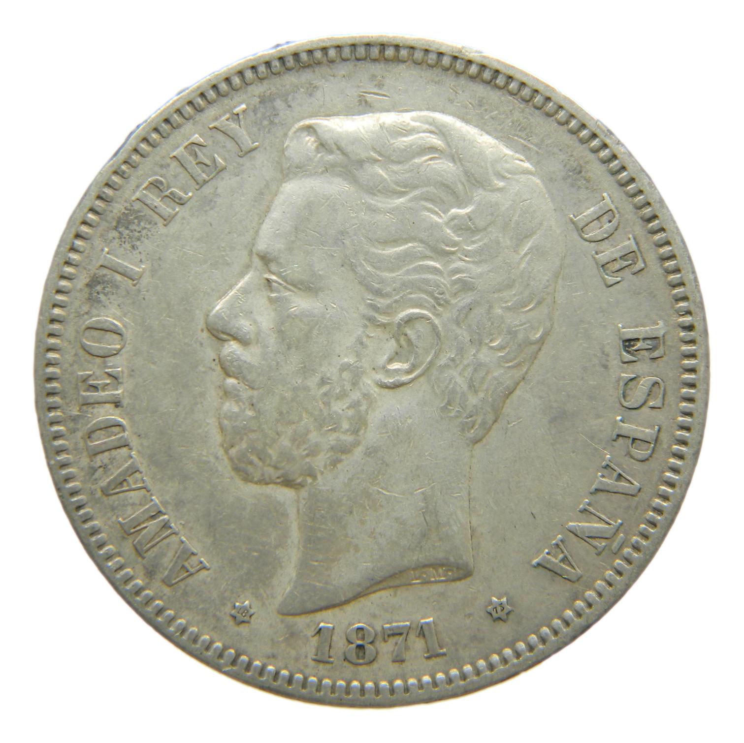 1871 *18-75 - AMADEO I - 5 PESETAS - DEM - MBC