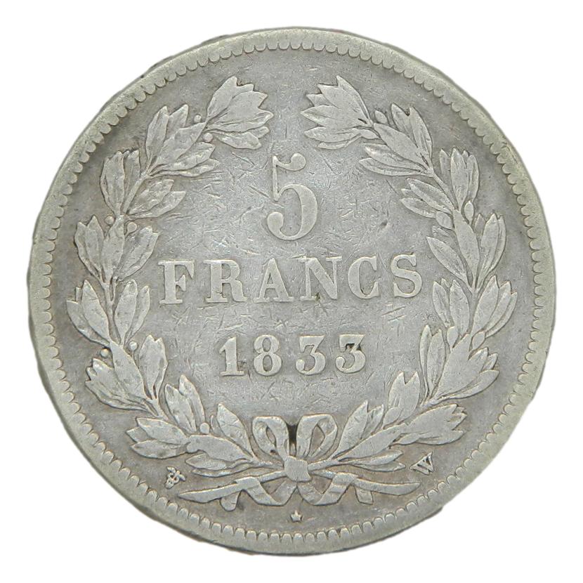 1833 W - FRANCIA - 5 FRANCS - LILLE - PLATA