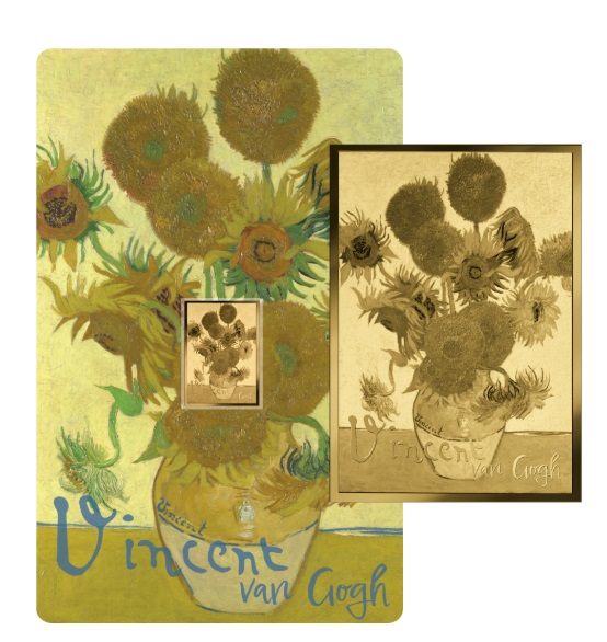 GIRASOLES - VINCENT VAN GOGH -  MONEDA DE ORO FINO - 1/1000 OZ - 3000 FRANCS CFA - TCHAD - COINCARD