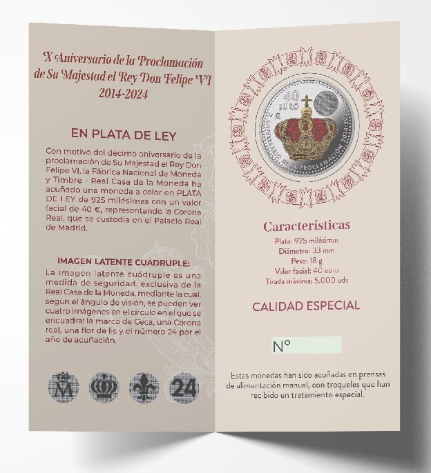 2024 - ESPAÑA - 40 EURO - X ANIVERSARIO DE LA PROCLAMACION - CARTERA