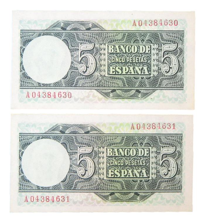 1948 - ESPAÑA - 5 PESETAS - PAREJA - SERIE A - EBC+
