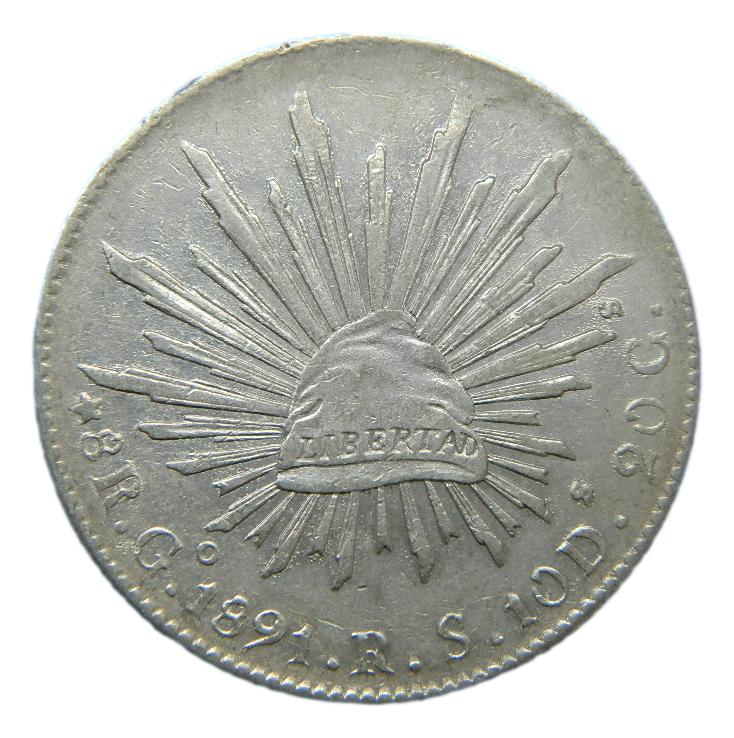 1891 RS - MEXICO - 8 REALES - GUANAJUATO - PLATA - MBC+