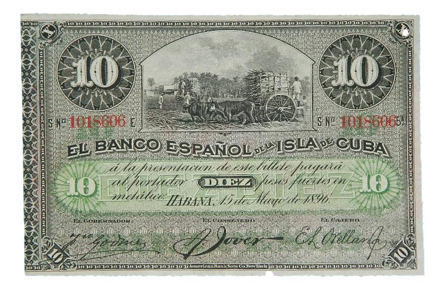 1896 - CUBA - BILLETE - 10 PESOS - BANCO ESPAÑOL - SELLO PLATA - EBC-