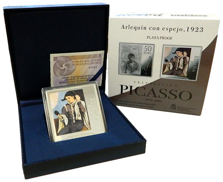 2023 - ESPAÑA - 50 EURO - PICASSO - ARLEQUIN CON ESPEJO - PLATA PROOF