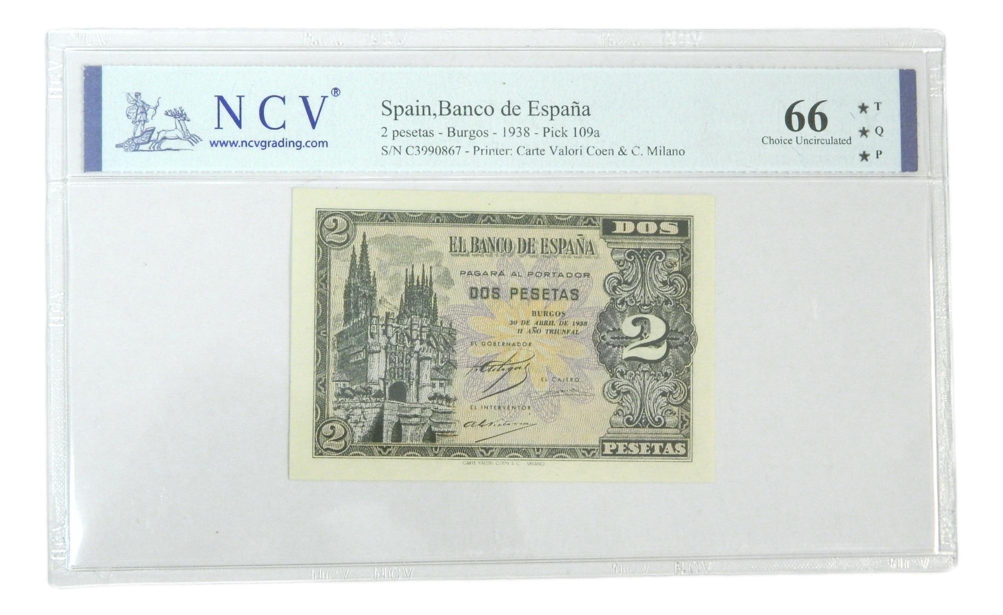 1938 - ESPAÑA - BILLETE - 2 PESETAS - BURGOS - NCV 66