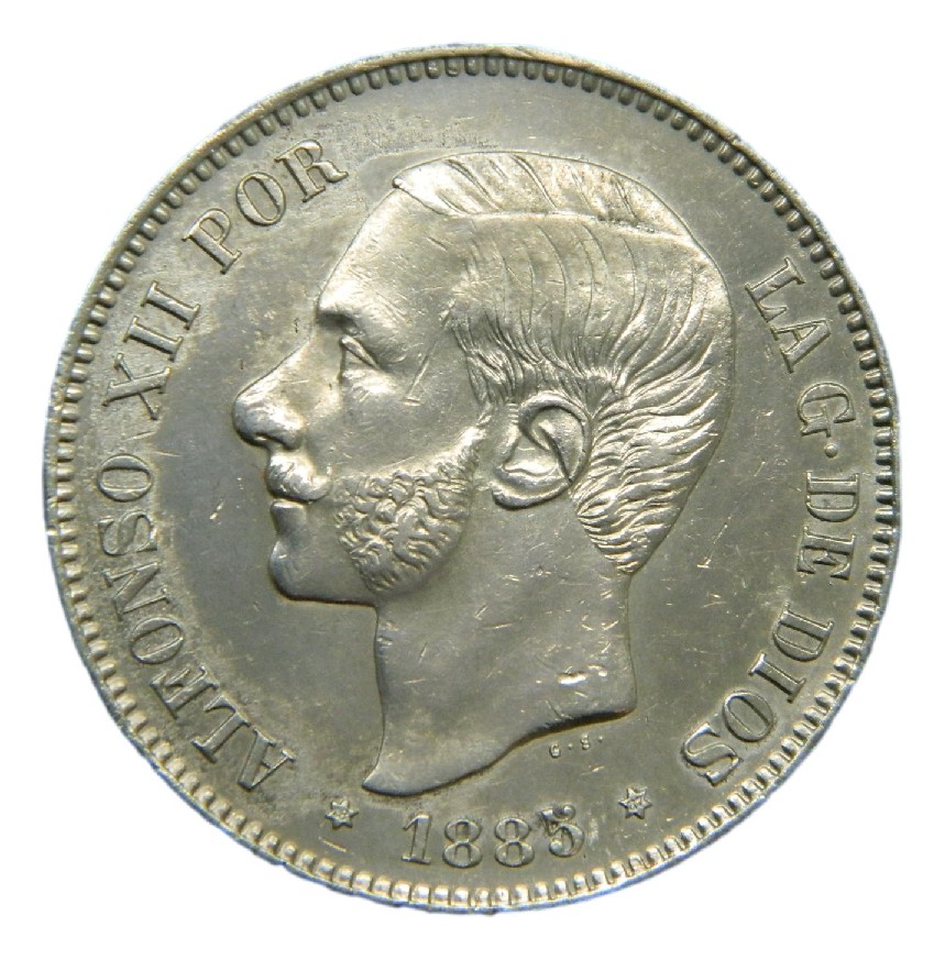 1885 *18-87 - ALFONSO XII - 5 PESETAS - MSM - EBC-