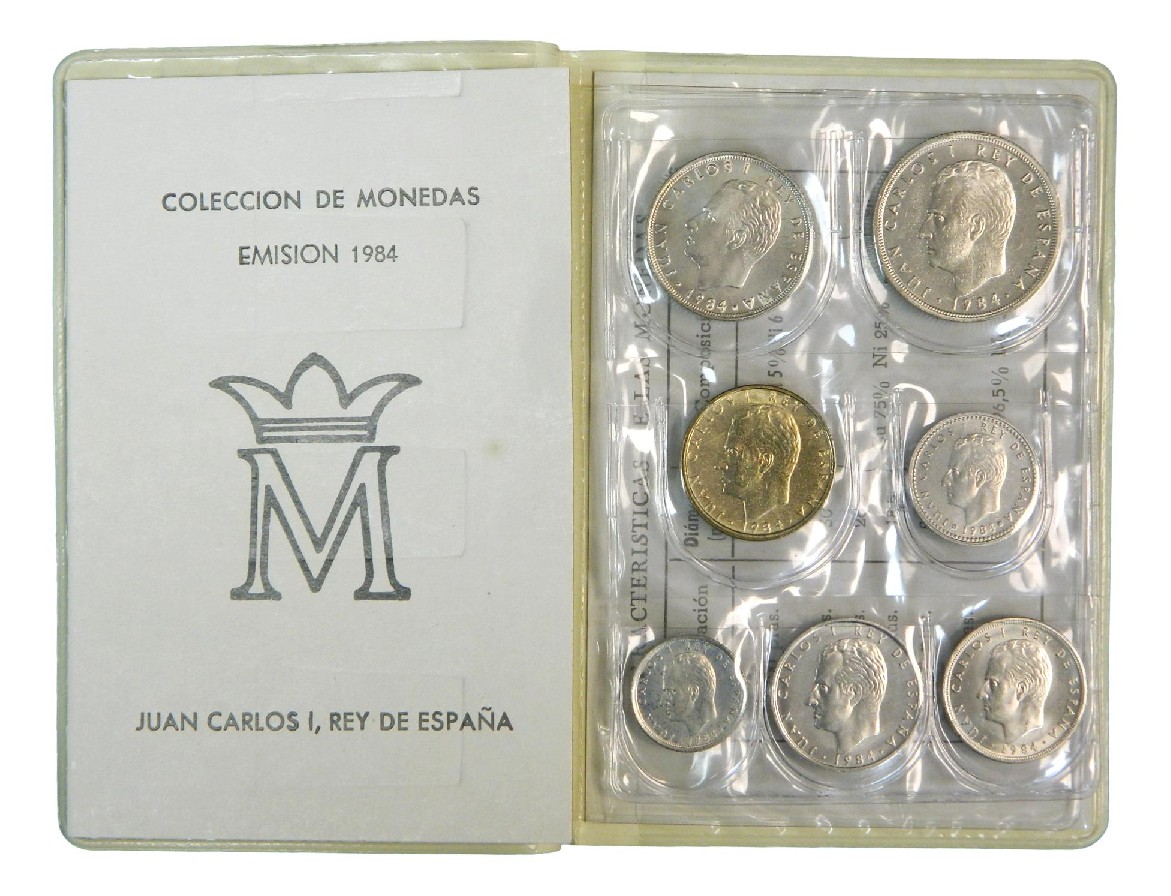 1984 - ESPAÑA - CARTERA PESETAS - SERIE 7 MONEDAS - JUAN CARLOS I 
