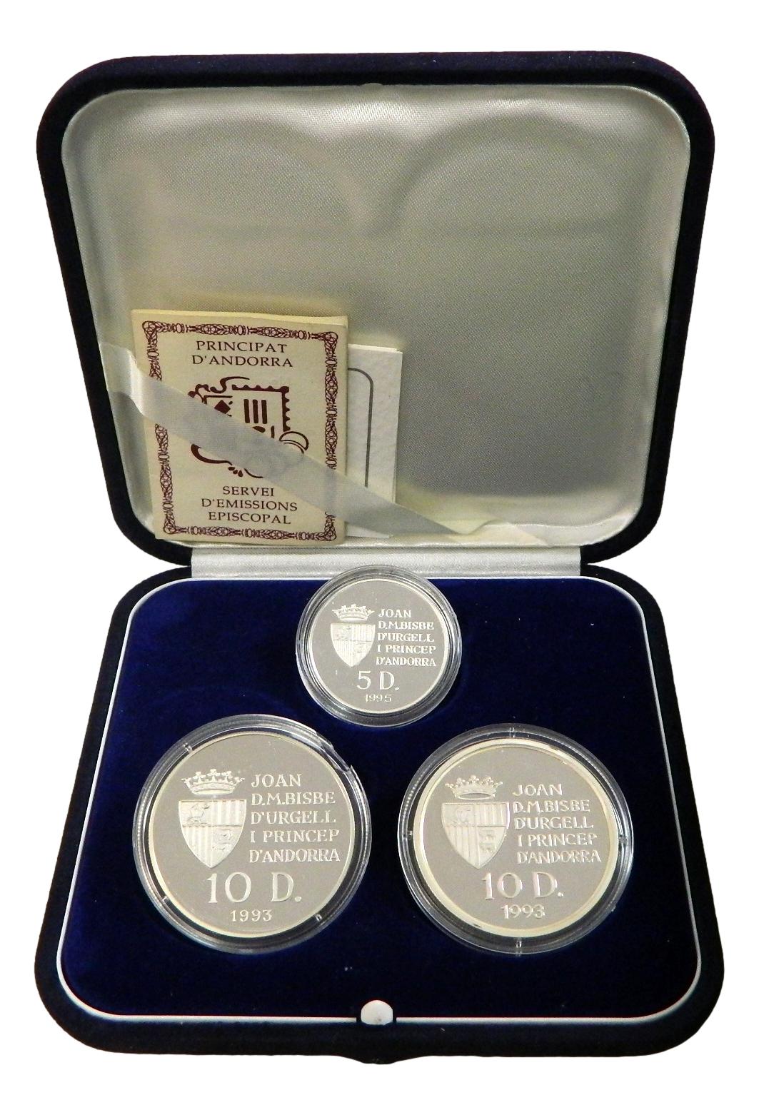 1993 - 1995 - ANDORRA - SERIE 3 MONEDAS - PLATA - 10 Y 5 DINERS
