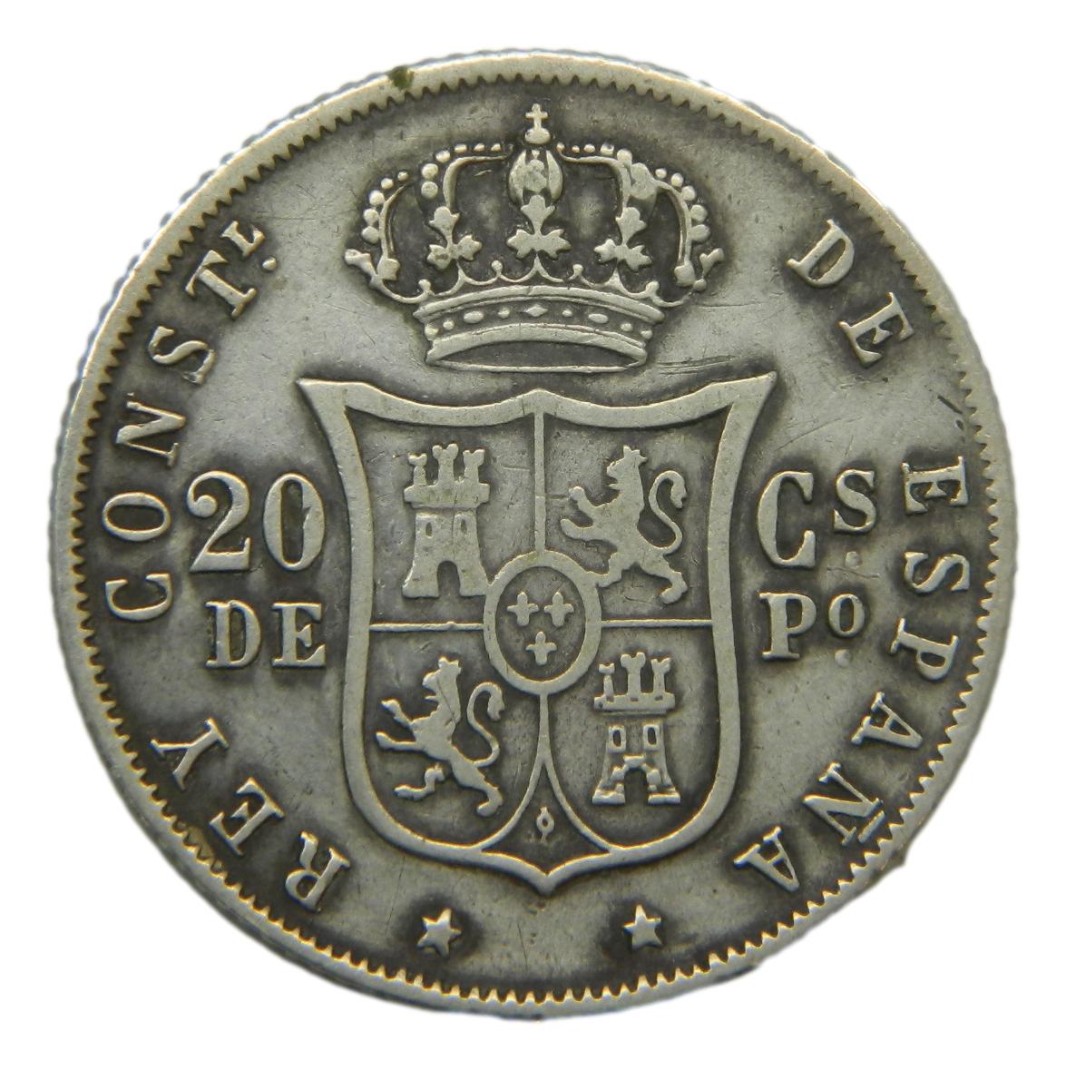 1883 - ALFONSO XII - 20 CENTAVOS DE PESO - MANILA