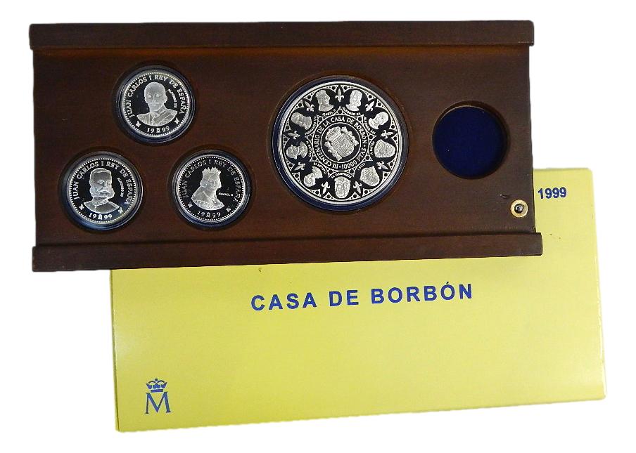 1999 - COLECCION COMPLETA BORBON - 4 MONEDAS - CINCUENTIN + 3 DE 2000 PESETAS - PLATA