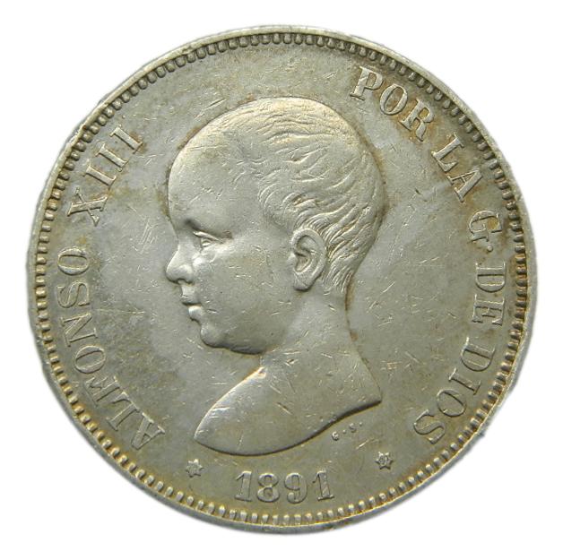 1891 *18-91 - ALFONSO XIII - 5 PESETAS - PGM - MBC