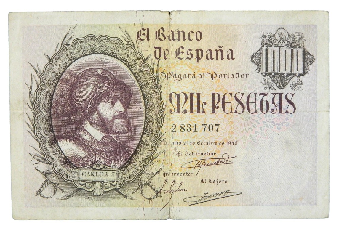 1940 - ESPAÑA - BILLETE - 1000 PESETAS - CARLOS I - BC-