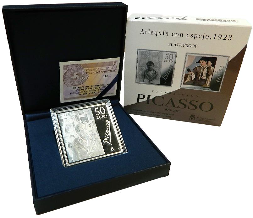 2023 - ESPAÑA - 50 EURO - PICASSO - ARLEQUIN CON ESPEJO - PLATA PROOF