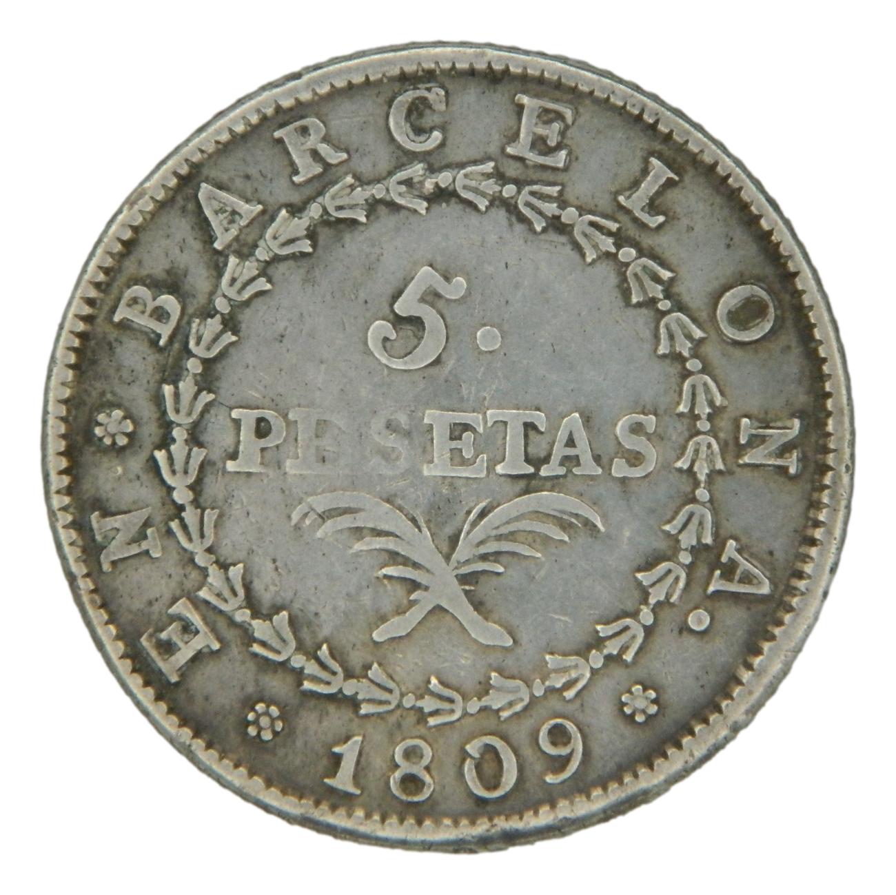 1809 - JOSE NAPOLEON - 5 PESETAS - BARCELONA - PLATA