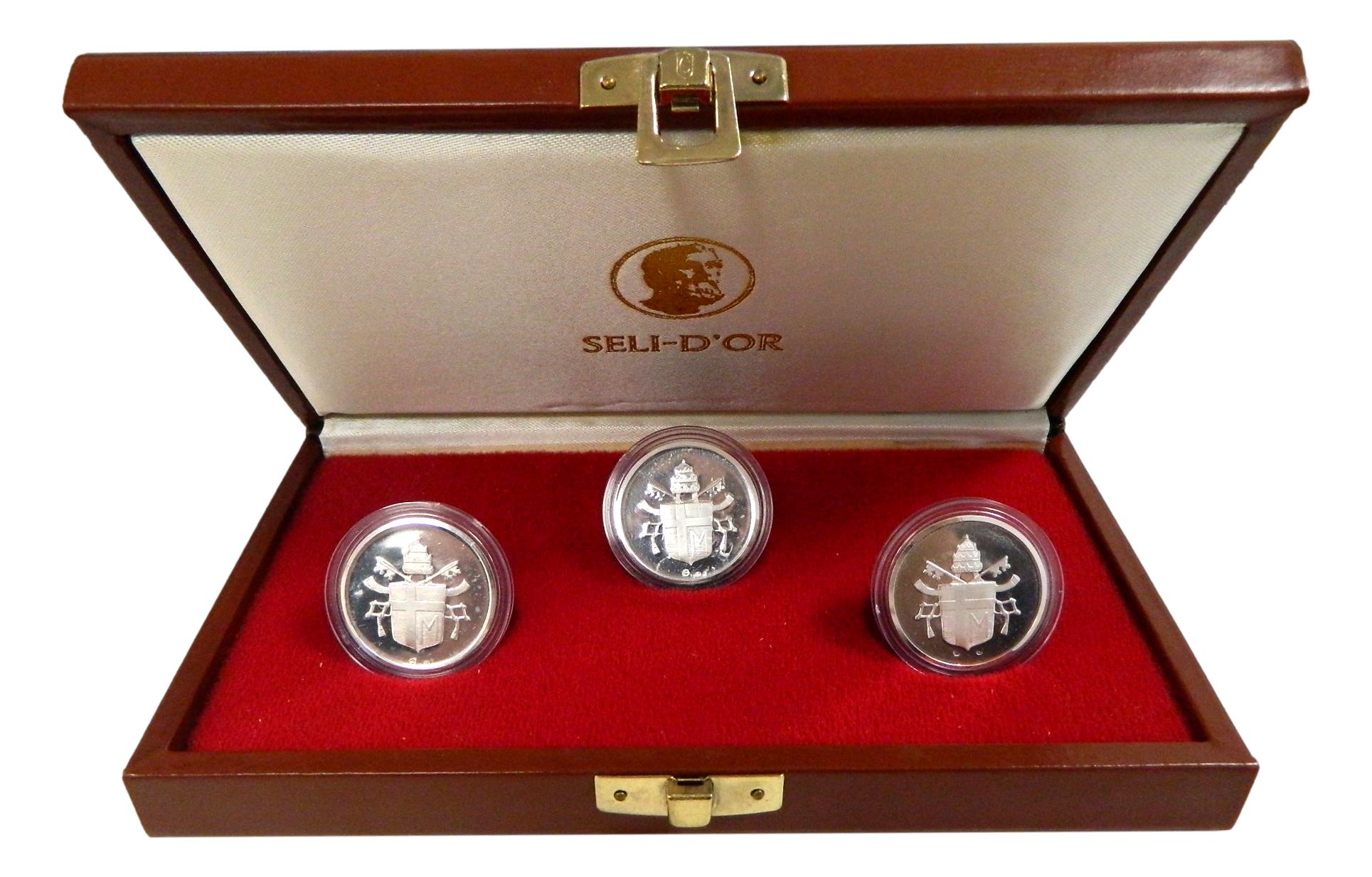 1982 - VATICANO - SERIE 3 MEDALLAS PLATA - PAPA JUAN PABLO II - PROOF