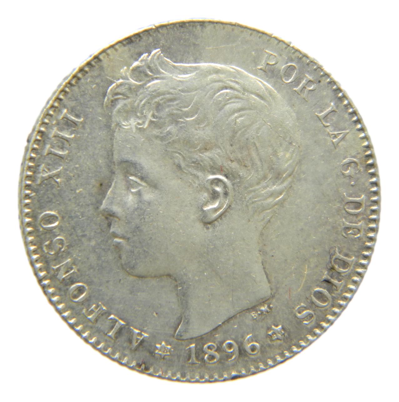 1896 *18-96  - ALFONSO XIII - 1 PESETA - PGV - EBC