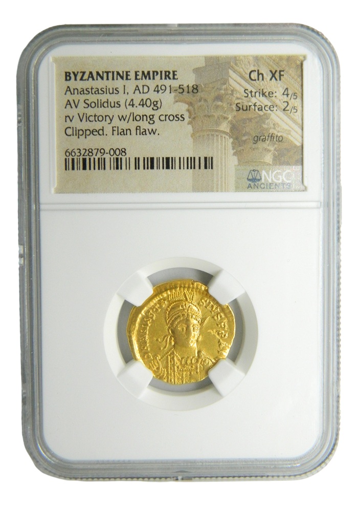 ANASTASIUS I - SOLIDO - 491-518 dC - IMPERIO BIZANTINO - NGC Ch XF