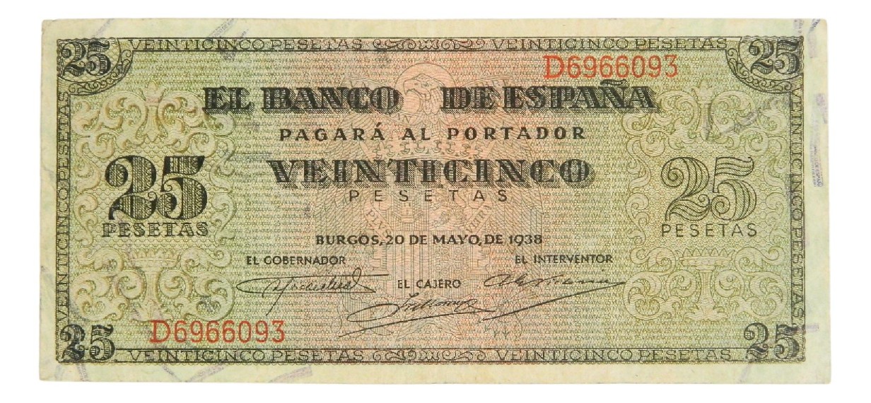 1938 - ESPAÑA - BILLETE - 25 PESETAS - BURGOS - MBC