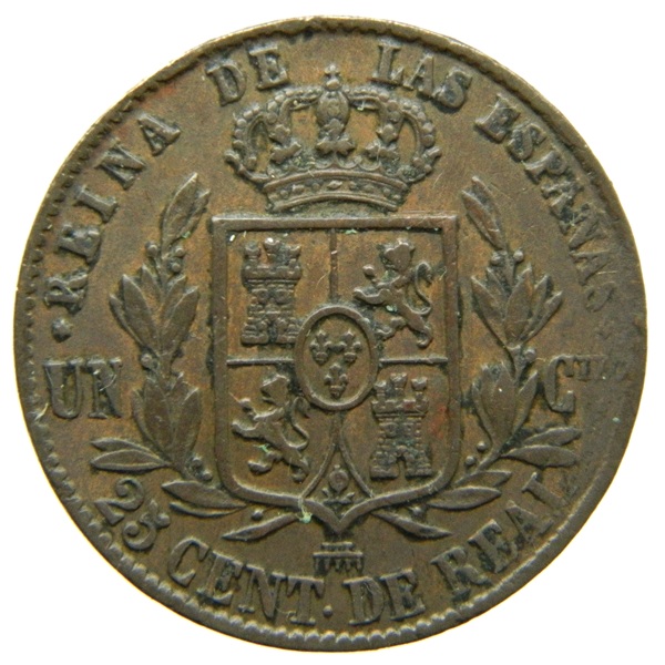 1863 - ISABEL II - 25 CENTIMOS DE REAL - SEGOVIA - MBC - S13/758