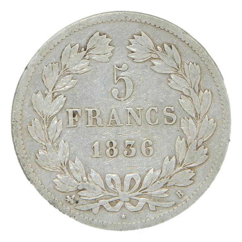 1836 B - FRANCIA - 5 FRANCS - ROUEN - PLATA