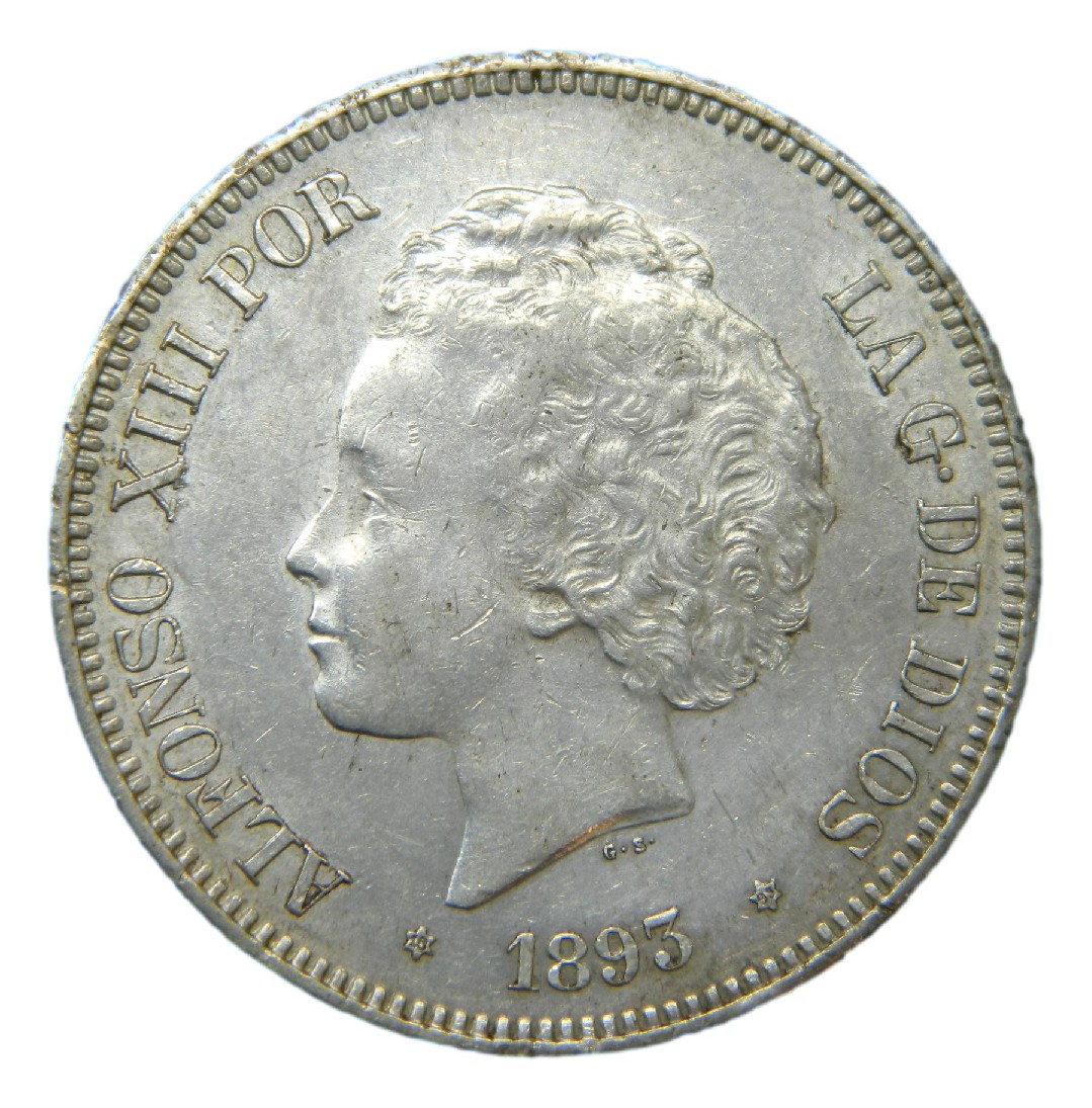 1893 *18-93 - ALFONSO XIII - 5 PESETAS - PGL - PLATA - EBC-