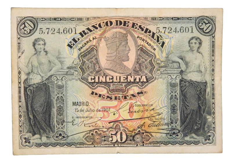 1907 - ESPAÑA - BILLETE - 50 PESETAS - MADRID - BC+