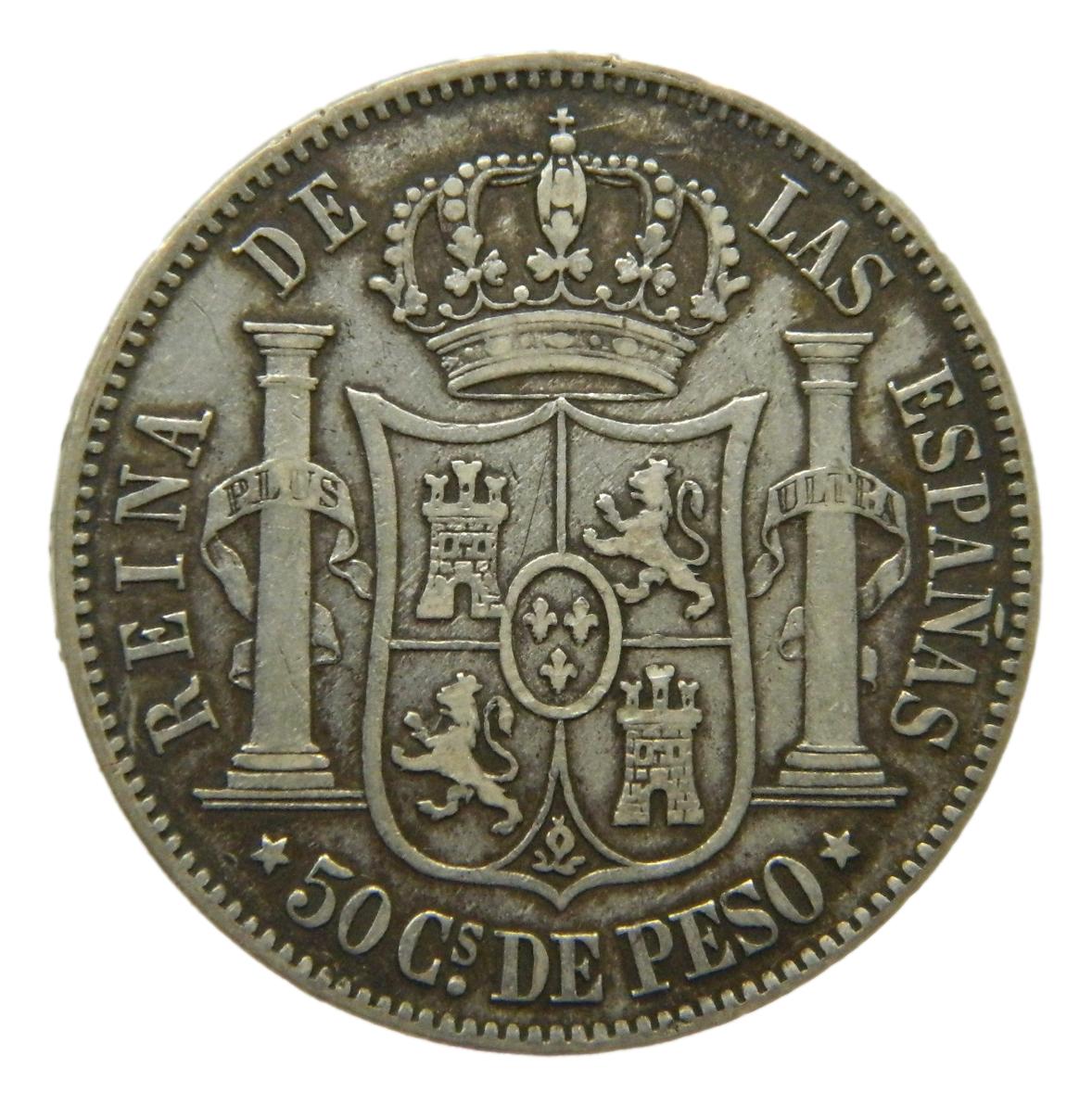 1865 - ISABEL II - 50 CENTAVOS DE PESO - MANILA - MBC-